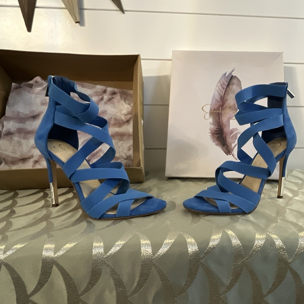 Jessica Simpson Jyra Strappy Heeled Sandals Isle Blue Women's Size 7M Stiletto